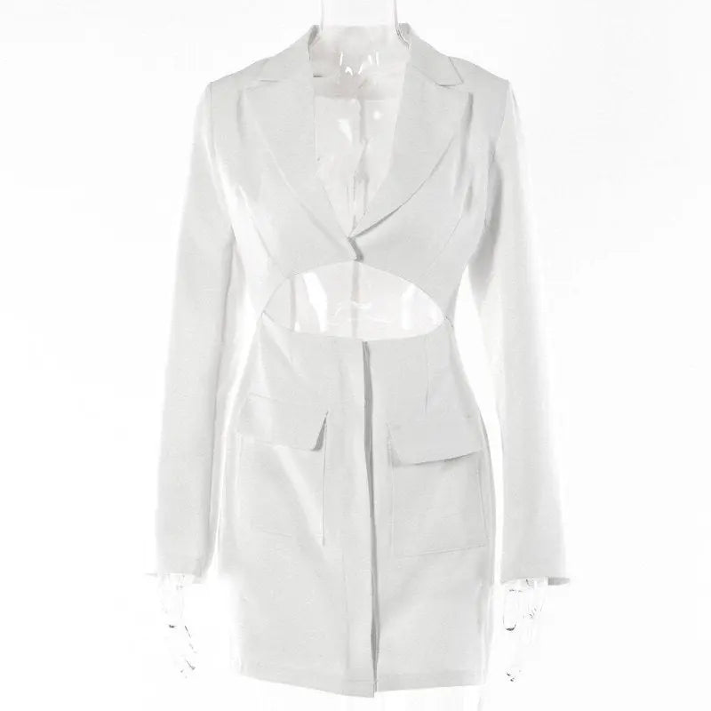 Articat Autumn Fashion Long Sleeve Blazer Dress Women Sexy Notched Collar Hollow Out Buttons Jacket Office Ladies Slim Outfits