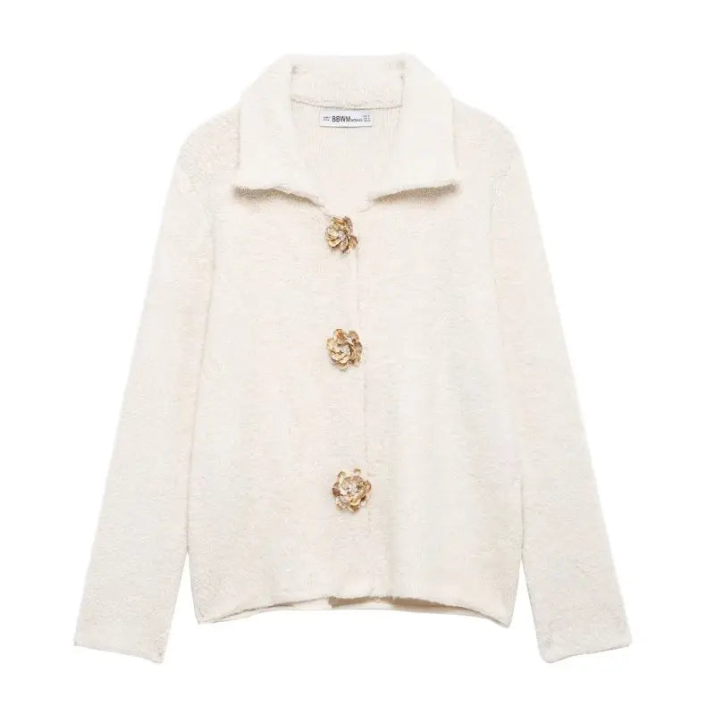 Autumn Women Elegant Knitted Cardigan Floral Button - Premium Cardigan for sale