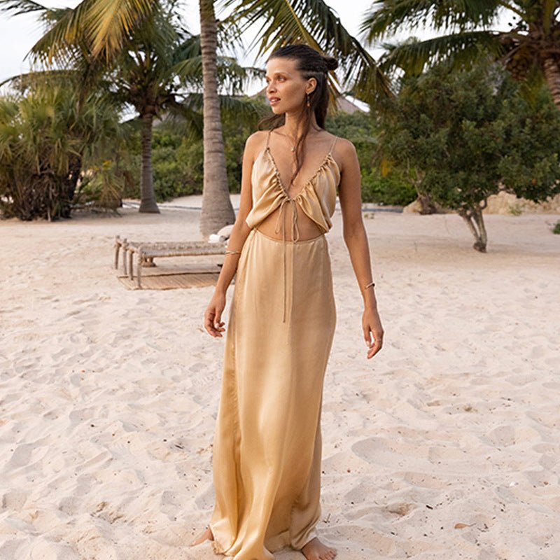 Beach Dress Women Casual Vacation Solid Color Pullover Bikini Swimsuit Blouse Sun Protection - Premium Dresses for sale