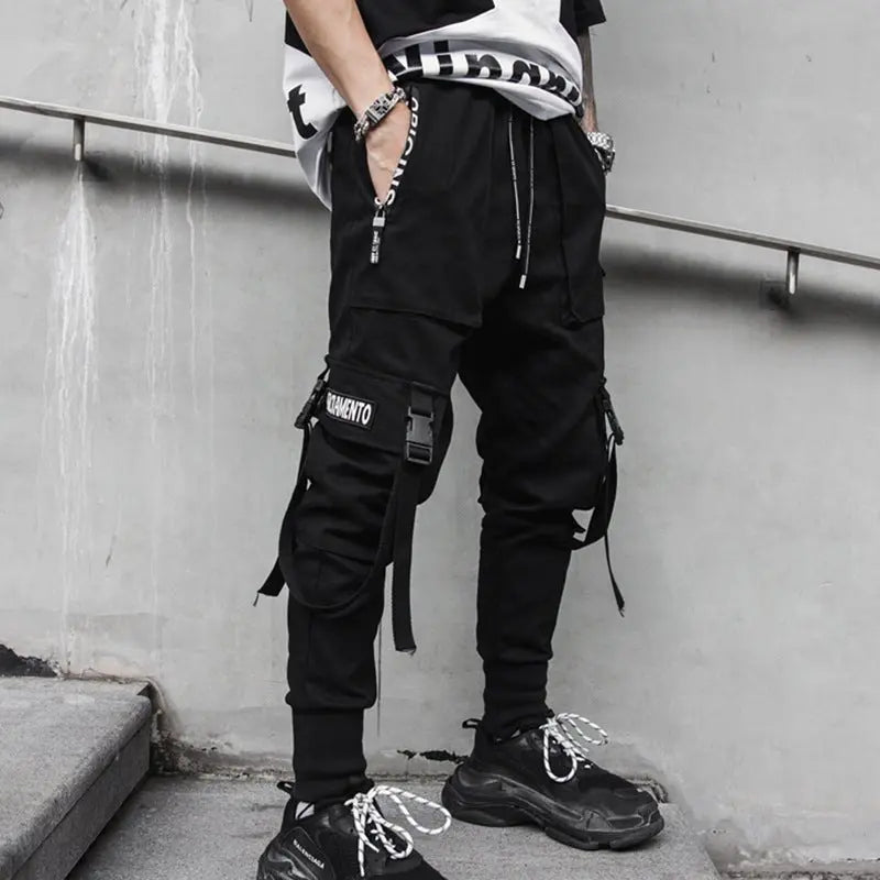 Black Hip Hop Overalls - Trendy Men's Streetwear Pants - Premium Activewear for sale