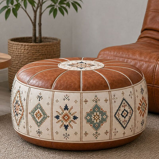 Bohemian PU Leather Pouf Cover – Unfilled, 53 cm - Premium Pouf Covers for sale