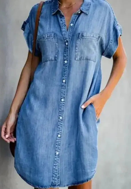 Fashion Loose Short Sleeve Denim Skirt - Premium Skirts for sale