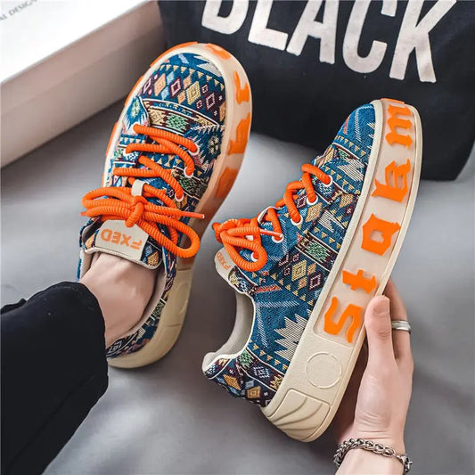 Ethnic Grid Platform Men's Shoes Breathable Increased - Premium Shoes for sale