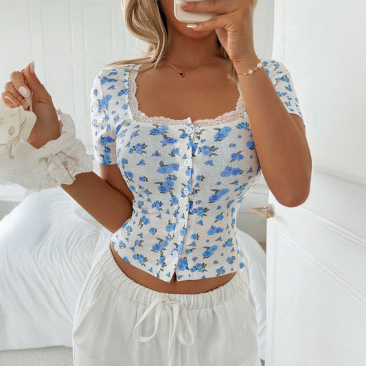 Floral Lace Short Sleeve T-Shirt - Sexy Summer Top - Premium for sale