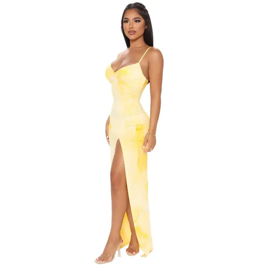 Floral Print Slit Dress with Women's Fashion Suspenders - Premium dresses for sale