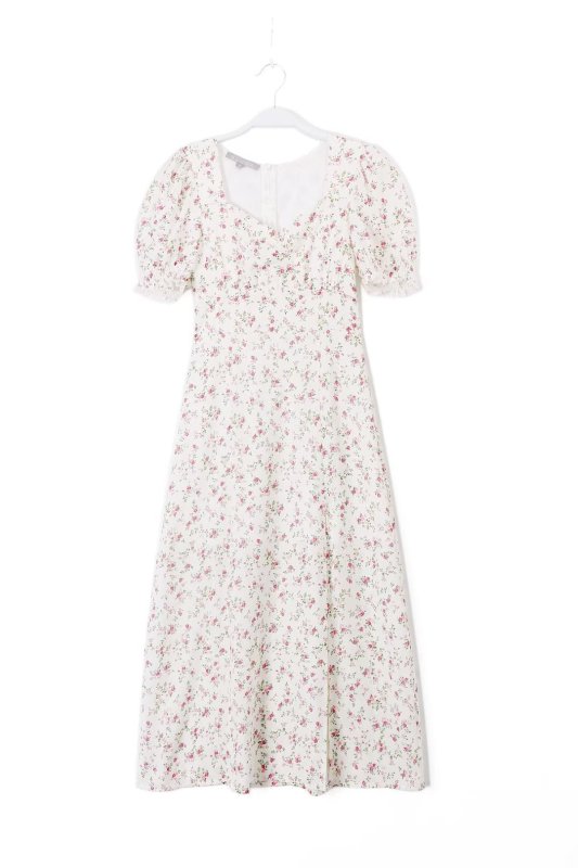 French Elegant Slim Fit High Waist Slit Sexy Print Square Collar Dress Summer Midi Dress - Premium Dresses for sale