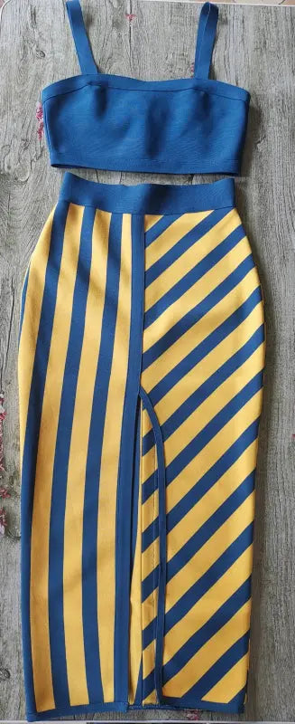 High Quality Contrast Blue Yellow Women Bandage Sets