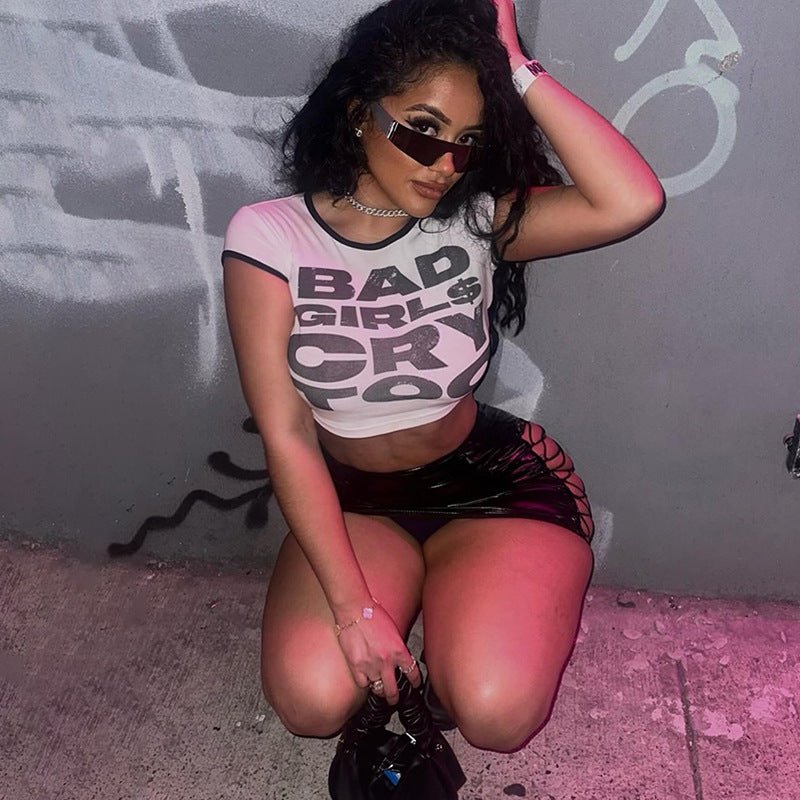 Letter Graphic Striped T-Shirt - Short Sleeve Summer Top - Premium for sale