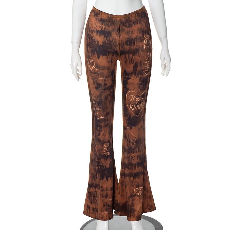 Letters Printed Mid Waist Cropped Exposed Casual Micro Elastic Trousers Women Spring Autumn