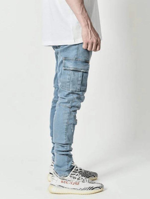 Men's Skinny Jeans – Water-Washed Denim with Side Pockets & Tapered Leg - Premium Pants for sale