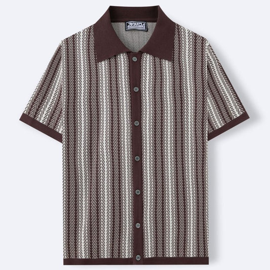 Men's Slim Fit Jacquard Knitted Polo Shirt – Short Sleeve Striped Top - Premium Activewear for sale