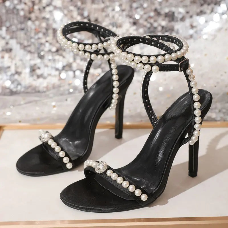 Pearl Strap Wedding Cocktail High Heels Summer All Match High Heel Sandals for Women - Premium sandals for sale