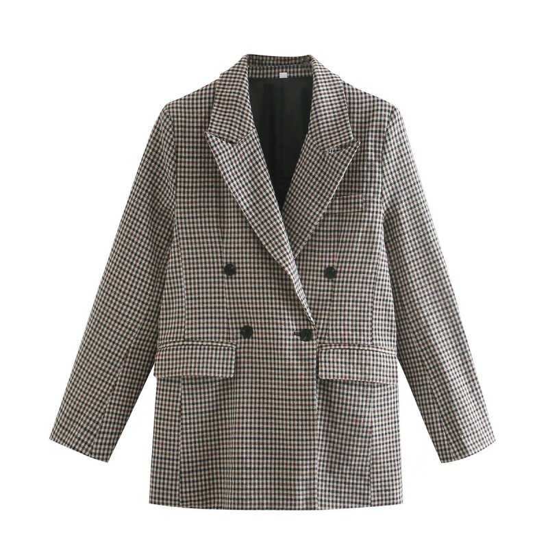 Retro Houndstooth Small Blazer Woolen Coat for Women Autumn Winter Clothing Elegant Slim Fit Thin Looking Blazer Top - Premium Coats&Jacket for sale