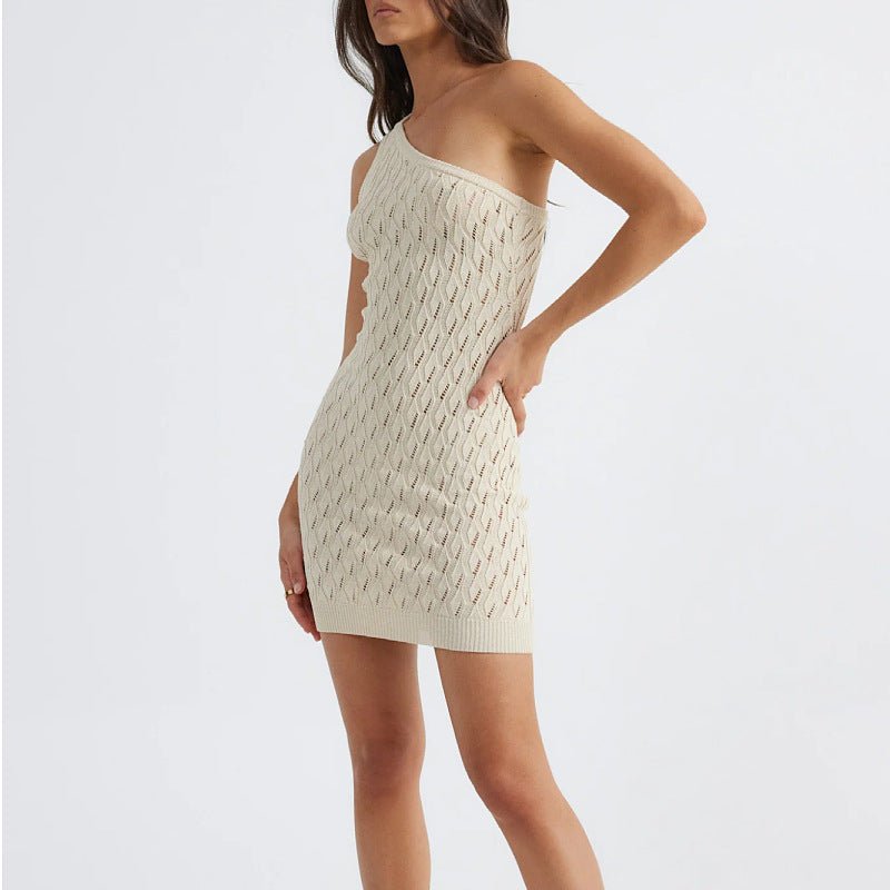 Sexy Hip Summer Women Hollow Out Cutout Shoulder Knitted Dress Women - Premium Dresses for sale