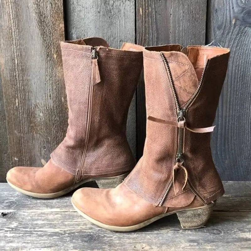 Side Zipper Thick Heel Middle Knight Boots for Women - Premium Shoes for sale