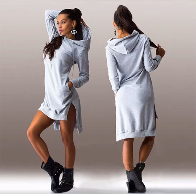Solid Split Women Hoodies Sweatshirts Plus Size Asymmetrical Irregular Sportswears Long Sleeves Hooded Pullovers Feminino - Premium Hoodies for sale