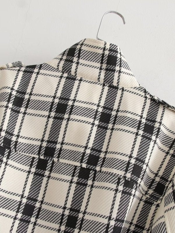 Spring Autumn Women Clothing Classic Tweed Mid Length Large Loose Pockets Plaid Jacket Casual - Premium Coats & Jackets for sale