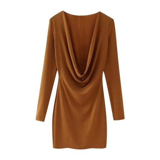 Spring Socialite Slim Fit Sexy Sheath Pleated Draped Collar Dress - Premium Dresses for sale