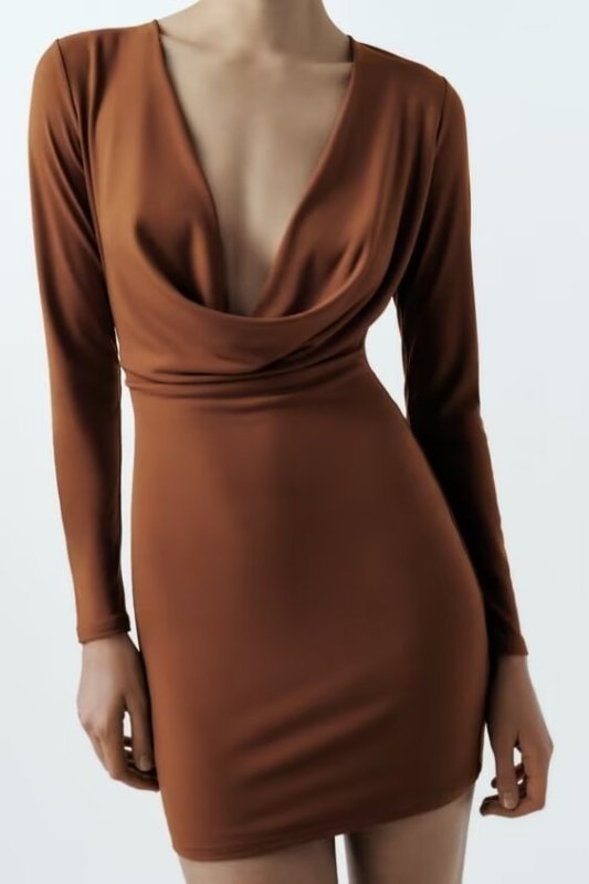 Spring Socialite Slim Fit Sexy Sheath Pleated Draped Collar Dress - Premium Dresses for sale