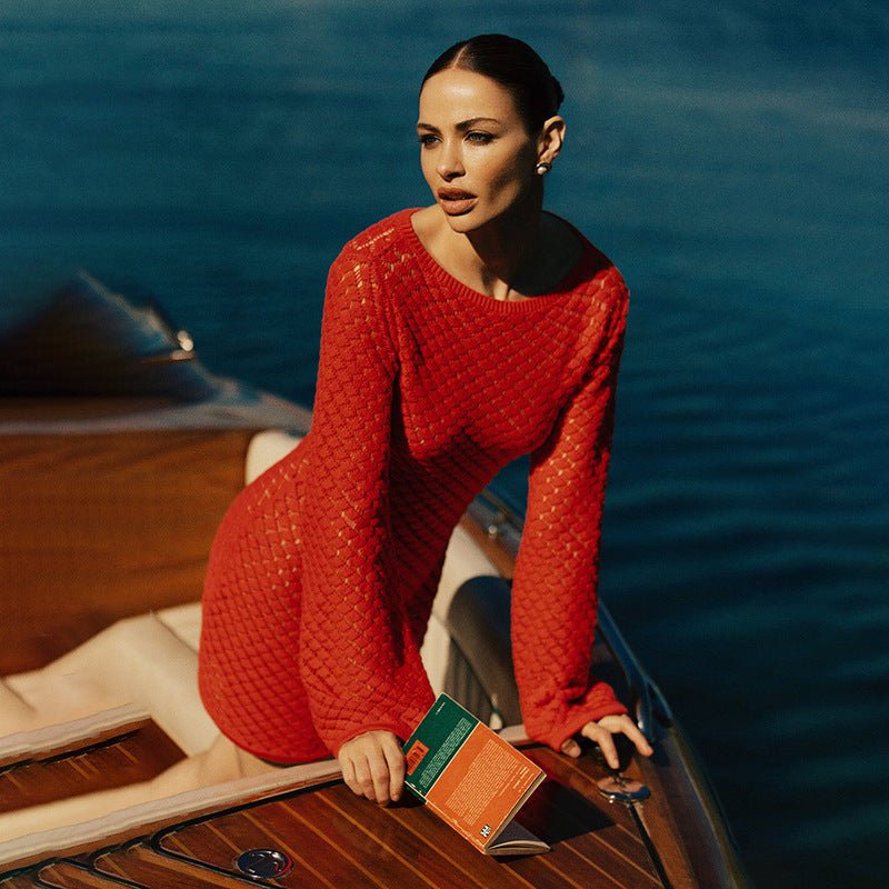 Spring Summer Beach Dress Women Solid Color Sexy Knitted Beach Bikini Swimsuit Blouse Sun Protective Clothing - Premium Swimwear for sale