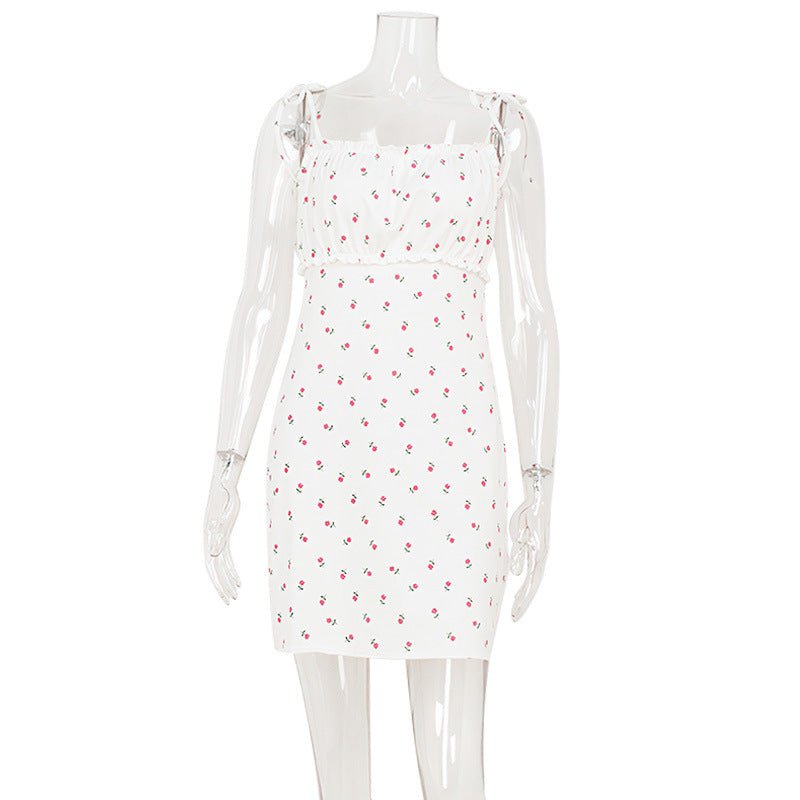 Summer Fresh Sweet Floral Strap Small High Waist Dress - Premium Dresses for sale