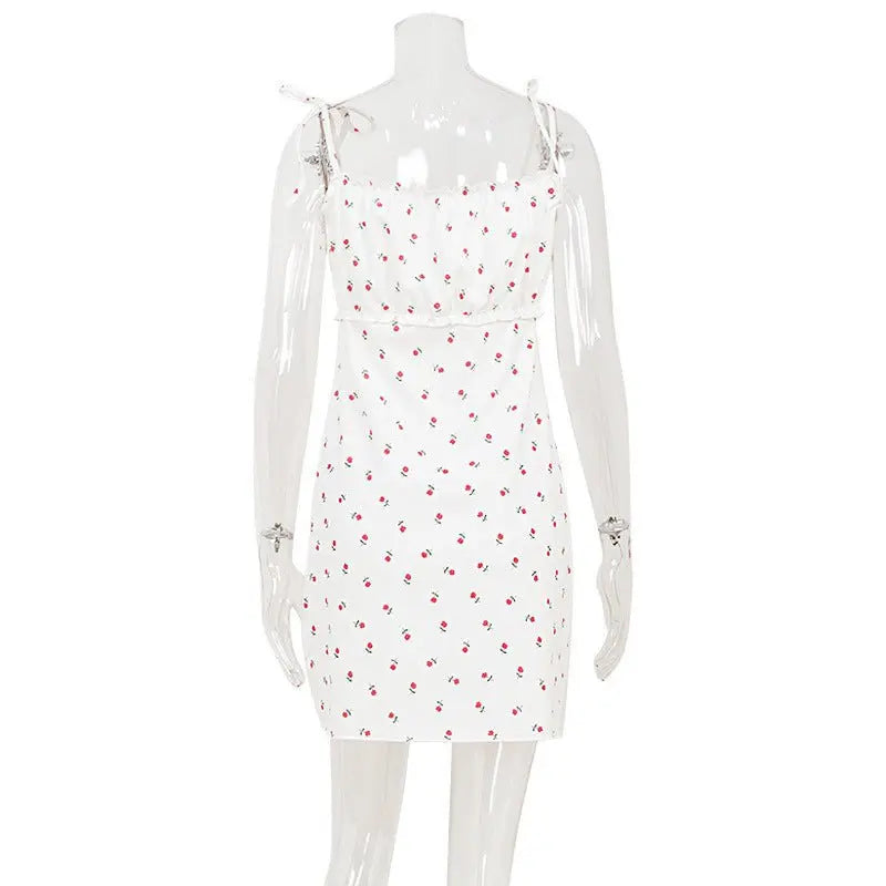 Summer Fresh Sweet Floral Strap Small High Waist Dress - Premium Dresses for sale