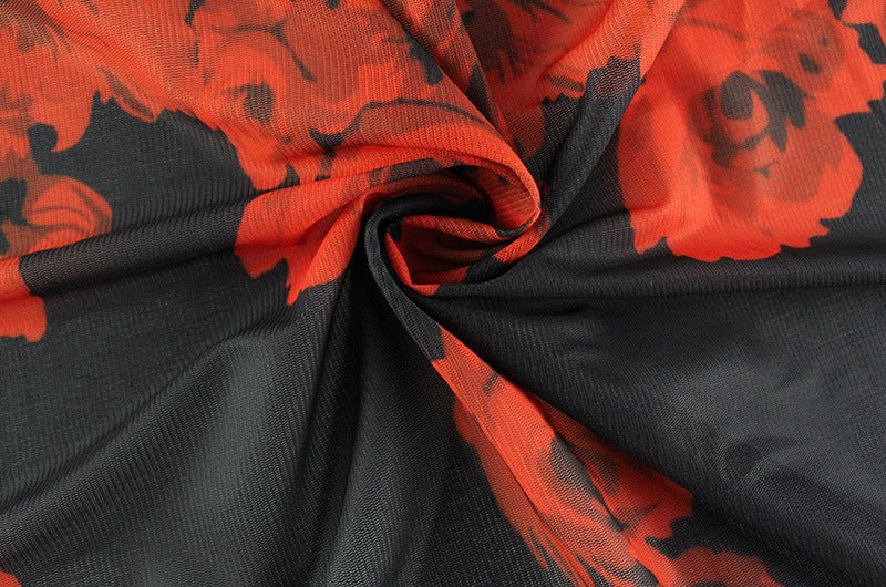 Summer Rose Print Tube Top Irregular Asymmetric Skirt Elegant Trailing Mesh Camisole Dress Slim Fit - Premium Dresses for sale