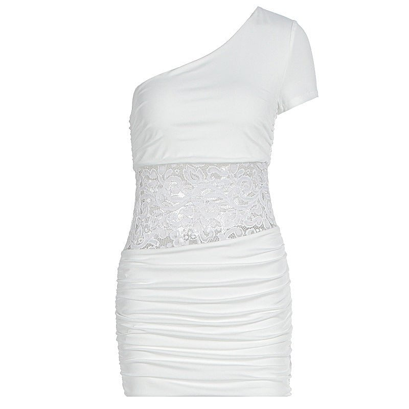 Summer Women Clothing Sexy Shoulder Lace Slim Fit Patchwork Hip Bag Dress - Premium Dresses for sale