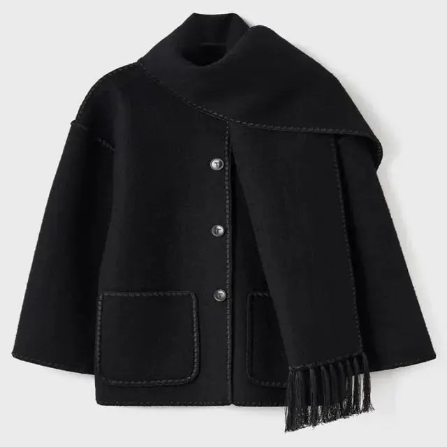 Tassel Scarf Collar Jacket For Woman - Premium Coats&Jackets for sale
