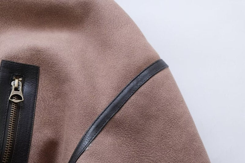 Trendy Waistband Double Sided Fleece Jacket Autumn Winter Loose Lapels Coat Cold Proof Warm Motorcycle Clothing - Premium Coats & Jackets for sale