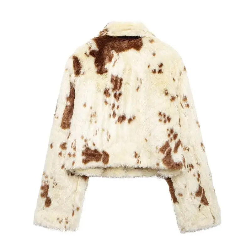 Women Button Free Printed Long Sleeve Collared Knitted Coat - Premium Coats & Jackets for sale