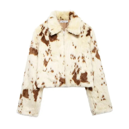 Women Button Free Printed Long Sleeve Collared Knitted Coat - Premium Coats & Jackets for sale