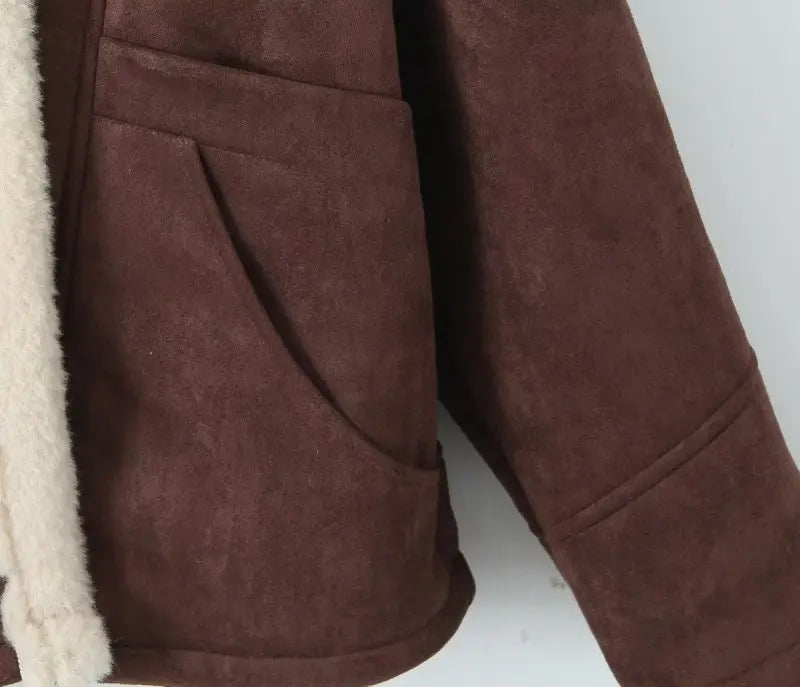 Women Clothing Autumn Winter Retro Lamb Wool Collared Loose Casual Warm Jacket - Premium Coats & Jackets for sale