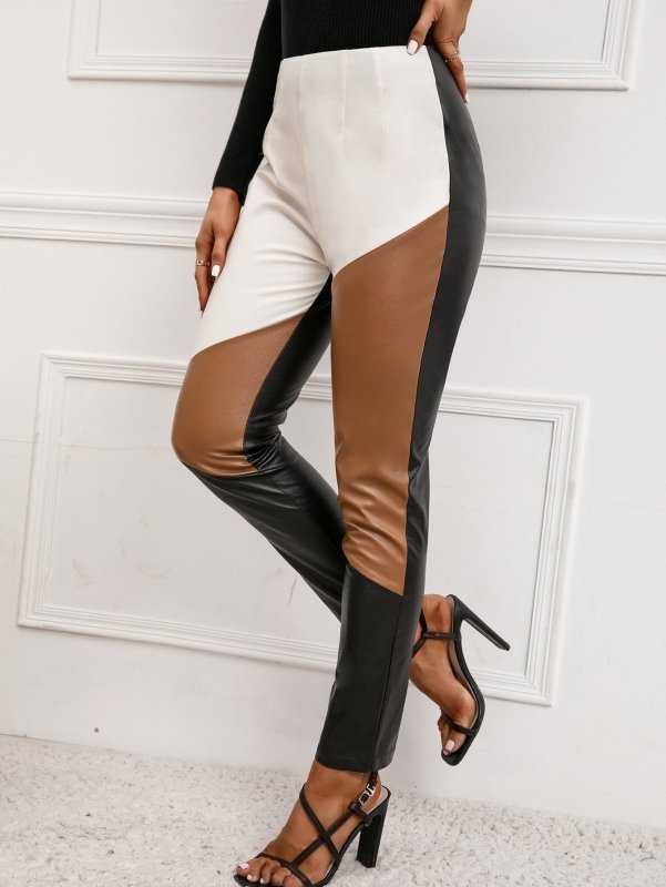 Women Clothing High Waist High Elastic Slim Faux Leather Trousers Motorcycle Tight Leather Pants Women