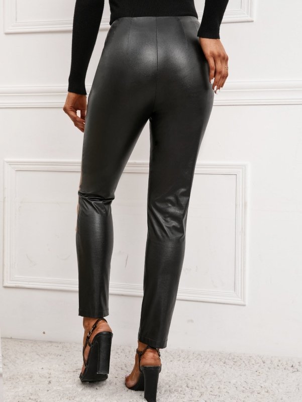 Women Clothing High Waist High Elastic Slim Faux Leather Trousers Motorcycle Tight Leather Pants Women