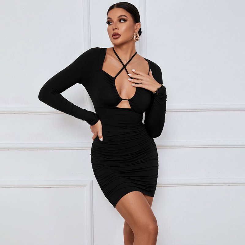 Fashionable Tight Short Sheath Long Sleeve Dress - Premium Dresses for sale
