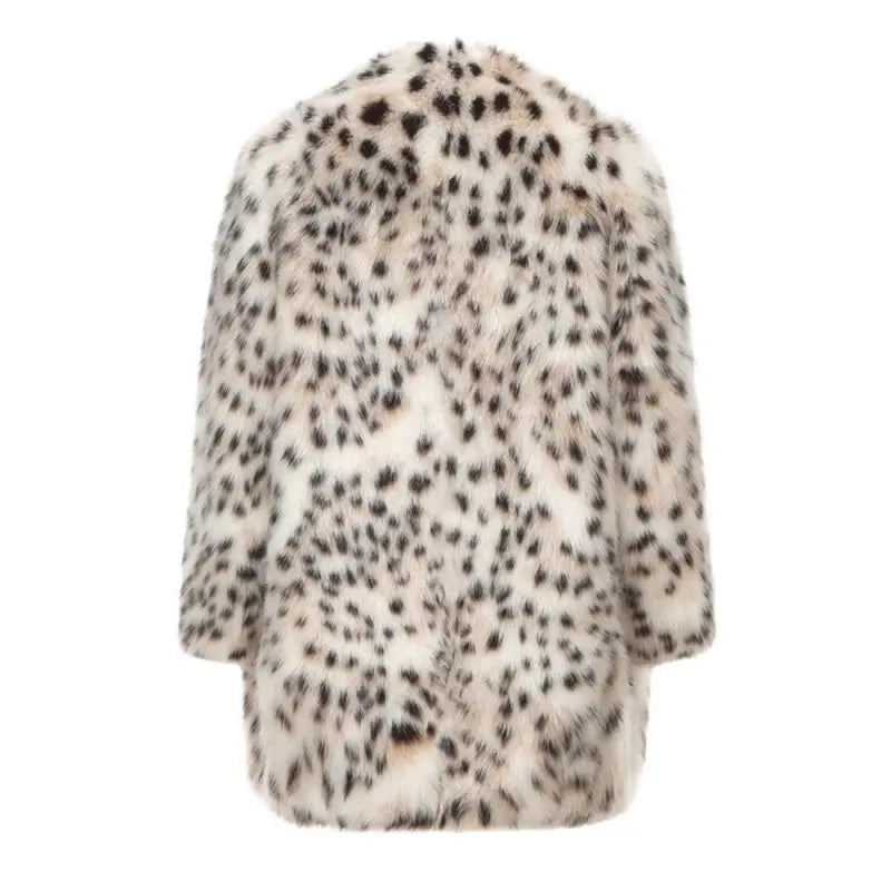 Women Fur Coat Faux Fur Mid - Length Coat Autumn Winter Stand Collar Tigercat Pattern Warm Loose Trench Coat - Premium Coats & Jackets for sale