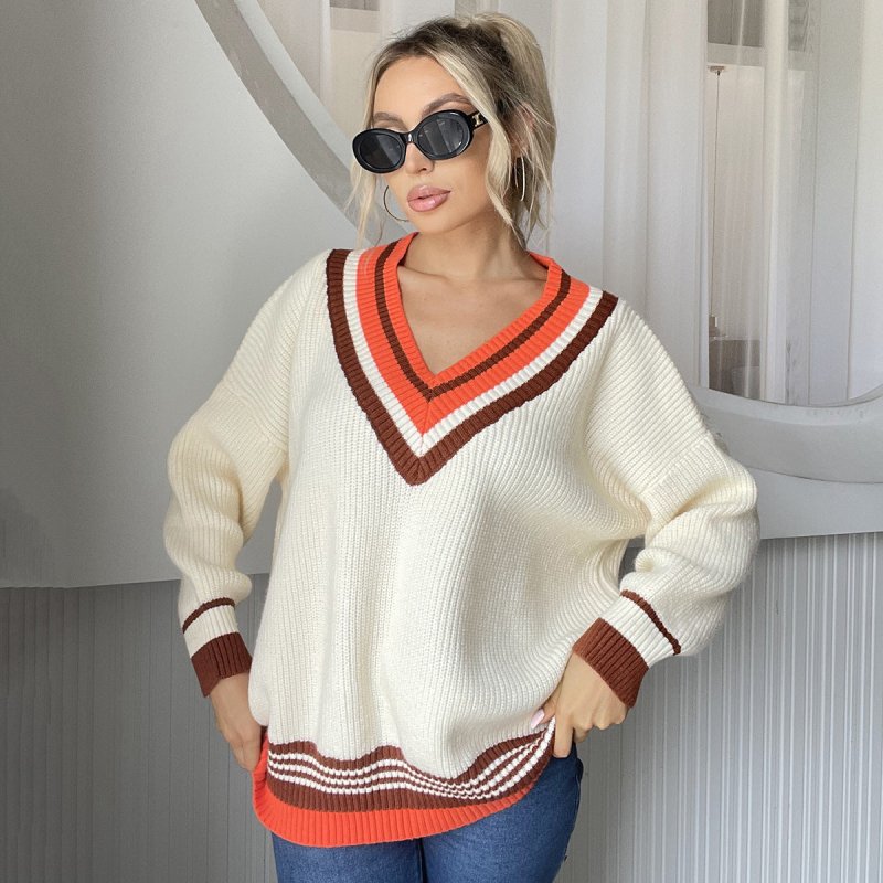Color Knitted Pullover Casual Loose Sweater - Premium sweaters for sale