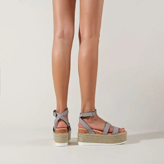 Women's Plus Size 43 Shoes Summer New Wedge High Heel Round Toe Fish Mouth Sandals Women