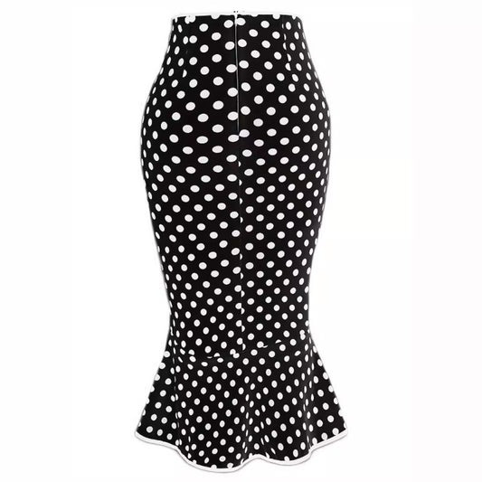 Women's Polka Dot Fishtail Skirt – Slim Fit with Ruffle Detail - Premium Activewear for sale