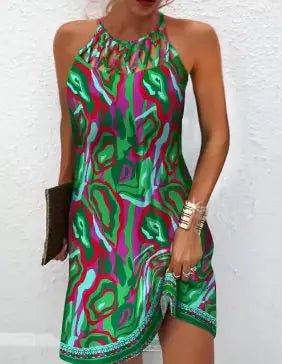 Women's Printed Sleeveless Hollow Dress - Premium Dresses for sale