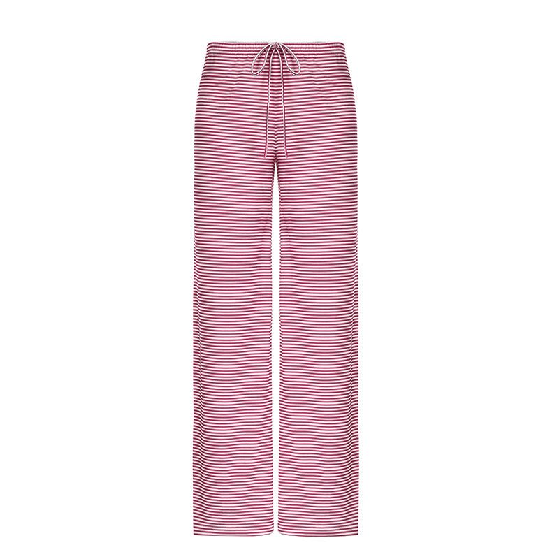 Women's Striped Print Trousers Y2K Fashion Casual Lace Up Home Straight Wide - leg Pants - Premium Activewear for sale