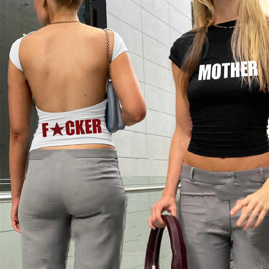 Y2K Backless Crop Top Women - Short Sleeve White Aesthetic Tee - Premium Activewear for sale