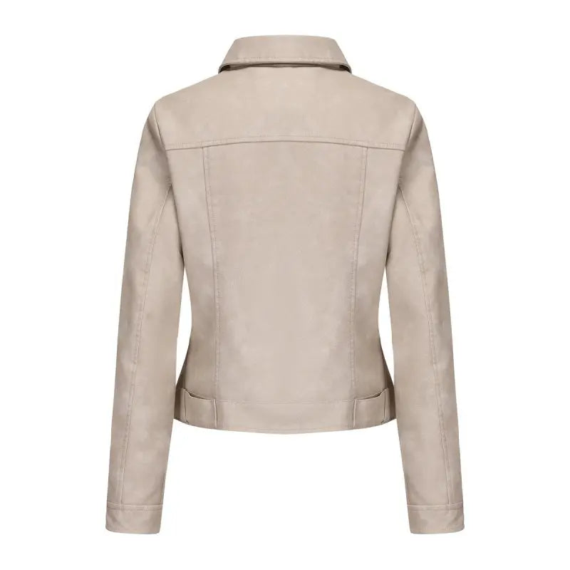 Zipper Decorations Motorcycle Jacket Long Sleeved Cardigan Popular Jacket Spring Autumn Thin Leather Coat for Women - Premium Jackets for sale