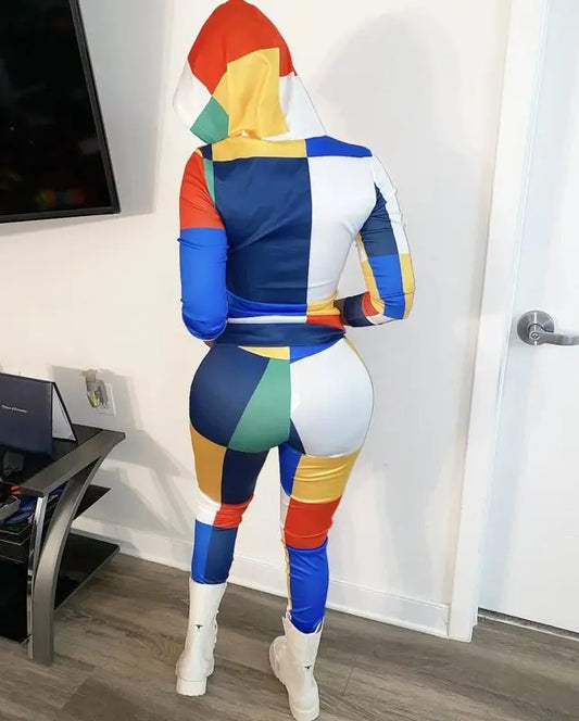 ADFVAT Colorful Plaid Print Two Piece Tracksuit Women Long Sleeve Hooded