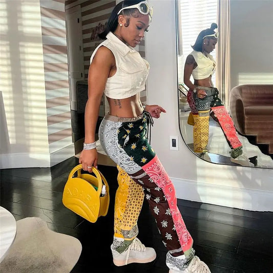 Autumn Women's New High Waist Digital Printing Loose Straight Fitness Pants - Premium Pants for sale