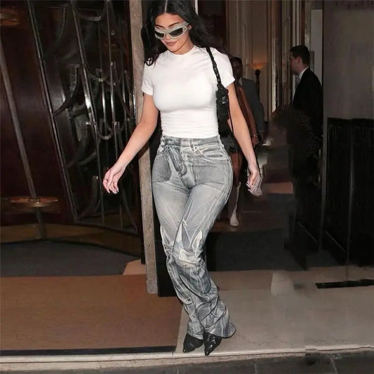 Autumn Women's New High Waist Fashion Print Street Photography Slim Slim Slim Casual Pants - Premium Pants for sale