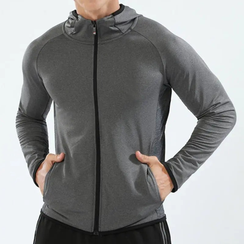 BARBOK Autumn Running Jacket Long Sleeve Sports Hooded Shirt Zipper Running T Shirts Compression Men Gym Jogging Fitness Top - Premium Outerwear for sale