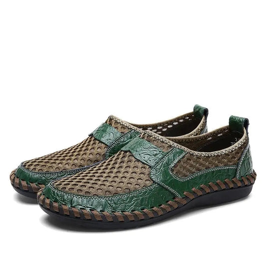 Breathable Mesh Shoes Italy Loafers Mens Casual Shoes Genuine Leather Slip On Brand Shoes Man - Premium Shoes for sale