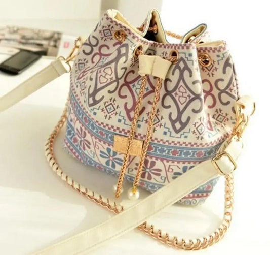 Canvas Drawstring Lady Bucket Bag Chains Shoulder Handbags Messenger Bags